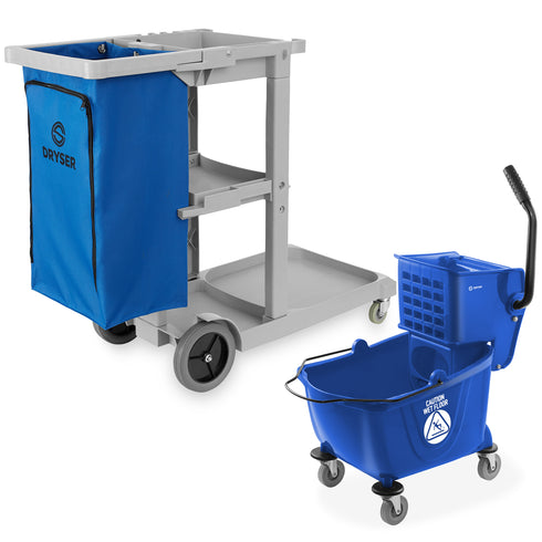 Commercial Housekeeping Cart and Commercial Mop Bucket - 26 Qt. Blue